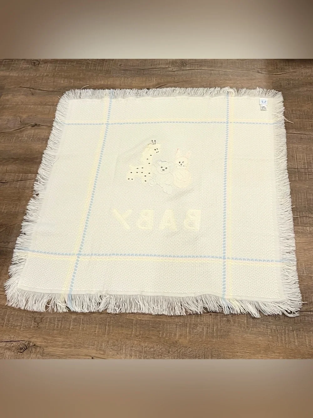Stork club Baby Knit Blanket fringe  giraffe bear bunny made in Italy vintage